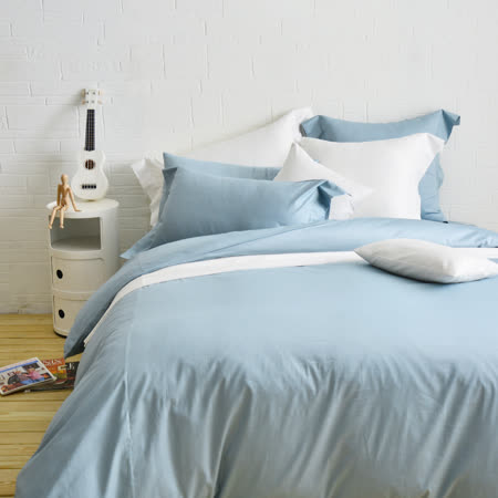 Cozy inn ♒ 簡單純色-灰藍-200織精梳棉四件式被套床包組(雙人)